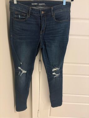 Old Navy Rock Star Distressed Blue Denim Jeans with Contrast Stitching